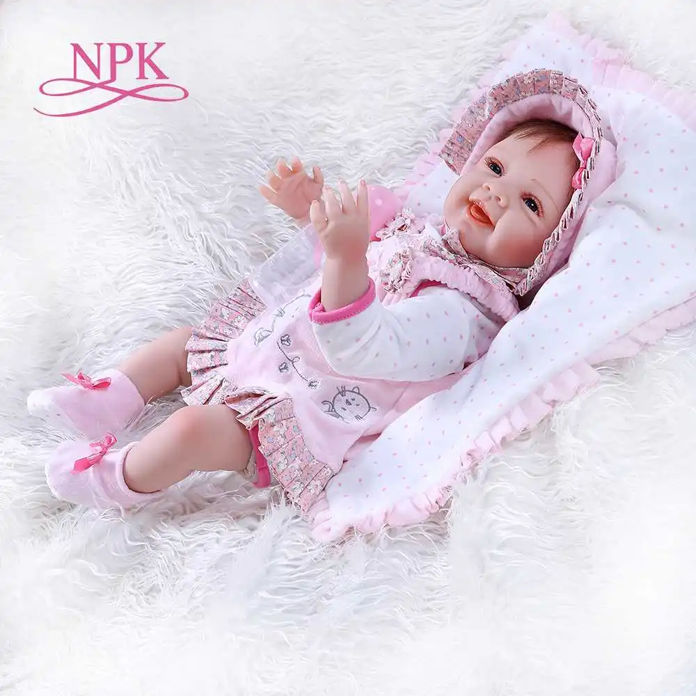 

52CM newborn smile face happy reborn baby realistic lifelike soft touch weighted body hand rooted hair high quality