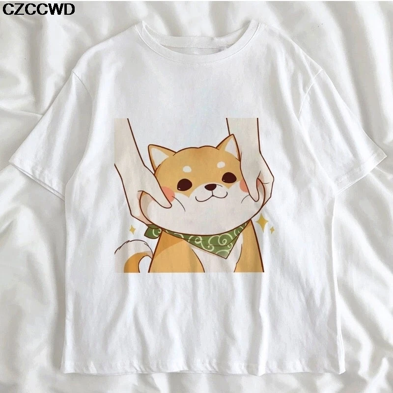Funny Kawaii Cute Shiba Inu Dog T-shirt Women Gift Print Pink T-shirt Summer Loose Harajuku T Shirt Streetwear Clothes Tops Tees