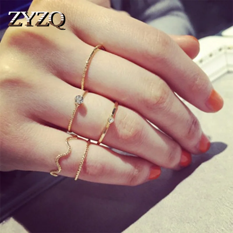

ZYZQ Minimalist Simple Ring Sets Cool Euro Stylish Daily Accessories For Teen Girl Two Color Available Fashion 5-Pieces Jewel