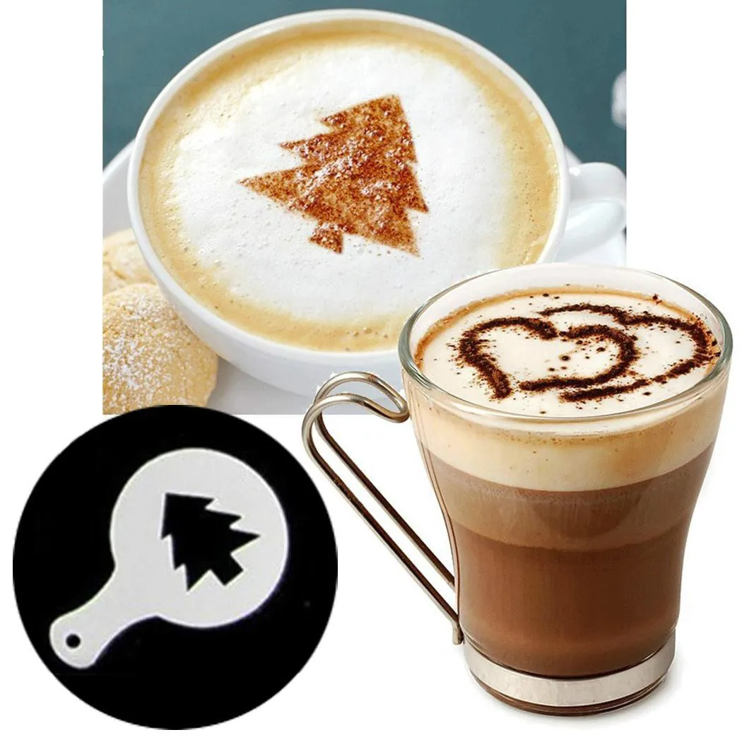 New 16 Pcs/set Fancy Coffee Printing Model Foam Spray Cake Stencils Drawing Cappuccino Mold Powdered Sugar Sieve Tools | Дом и сад