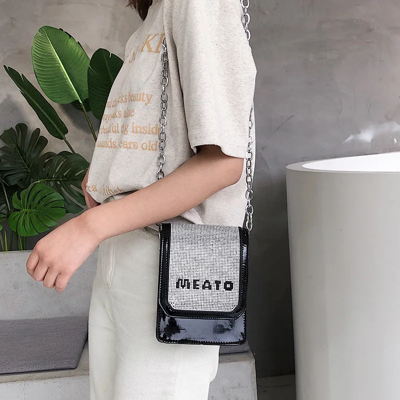 

JIULIN Upper New Texture Small Bag Woman Summer 2019 New Korean Version Lacquer Small Square Bag Fashion Lady Chain Slanting