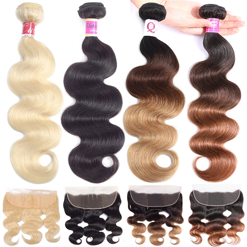 

Peruvian Body Wave Bundles With Frontal 1b/4/27 Blonde 613 Bundles With Frontal Three Tone Human Hair Bundles With Frontal Remy