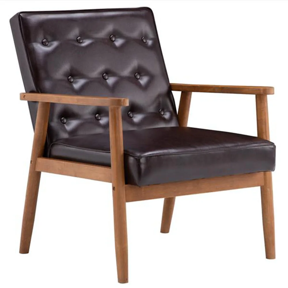 

(75 x 69 x 84)cm Retro Modern Wooden Single Chair Furniture Brown PU