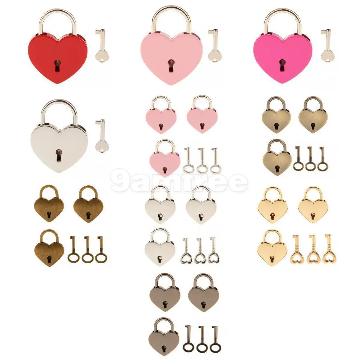 Retro Vintage Personalized Heart Shape Padlock with Key Travel Luggage Suitcase Locker Lock Set