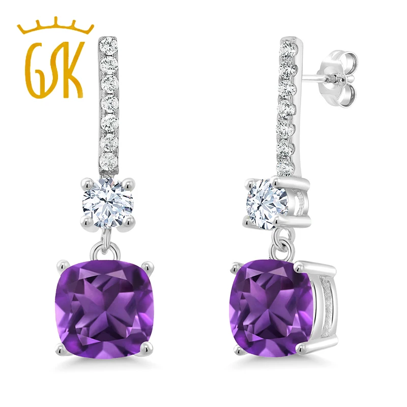 GemStoneKing 4.41Ct Классическая Подушка Фиолетовый аметист 925 пробы серебряные Висячие серьги для женщин хорошее ювелирное изделие