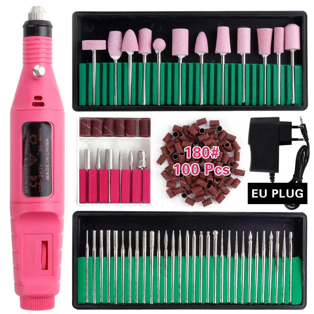 Set H EU Plug Дрель для ногтей, маникюрный станок, мощный Электрический токарный станок для маникюра и педикюра, Шлифовальная Пилка для полирования ногтей, фрезерный станок, художественный инструмент - Color: Set H EU Plug