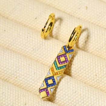 

Baoyocn Fashion S925 Sterling Silver Yellow Gold Color Asymmetric Colorful Geometric Patterns Tribal Drop Earrings Women Jewelry