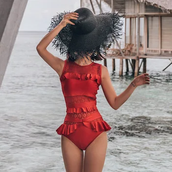 

Onepiece Swimsuit Pool Swimming Costume Women Swimwear Ladies Women's Beach Outings 2020 Sexy Female Breasts Falbala For