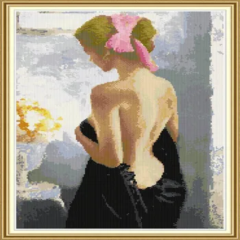

Joy Sunday Bath Beauty Counted Cross Stitch Square/Round printed canvas set embroidery Home Decoration Bath Woman Cross Stitch