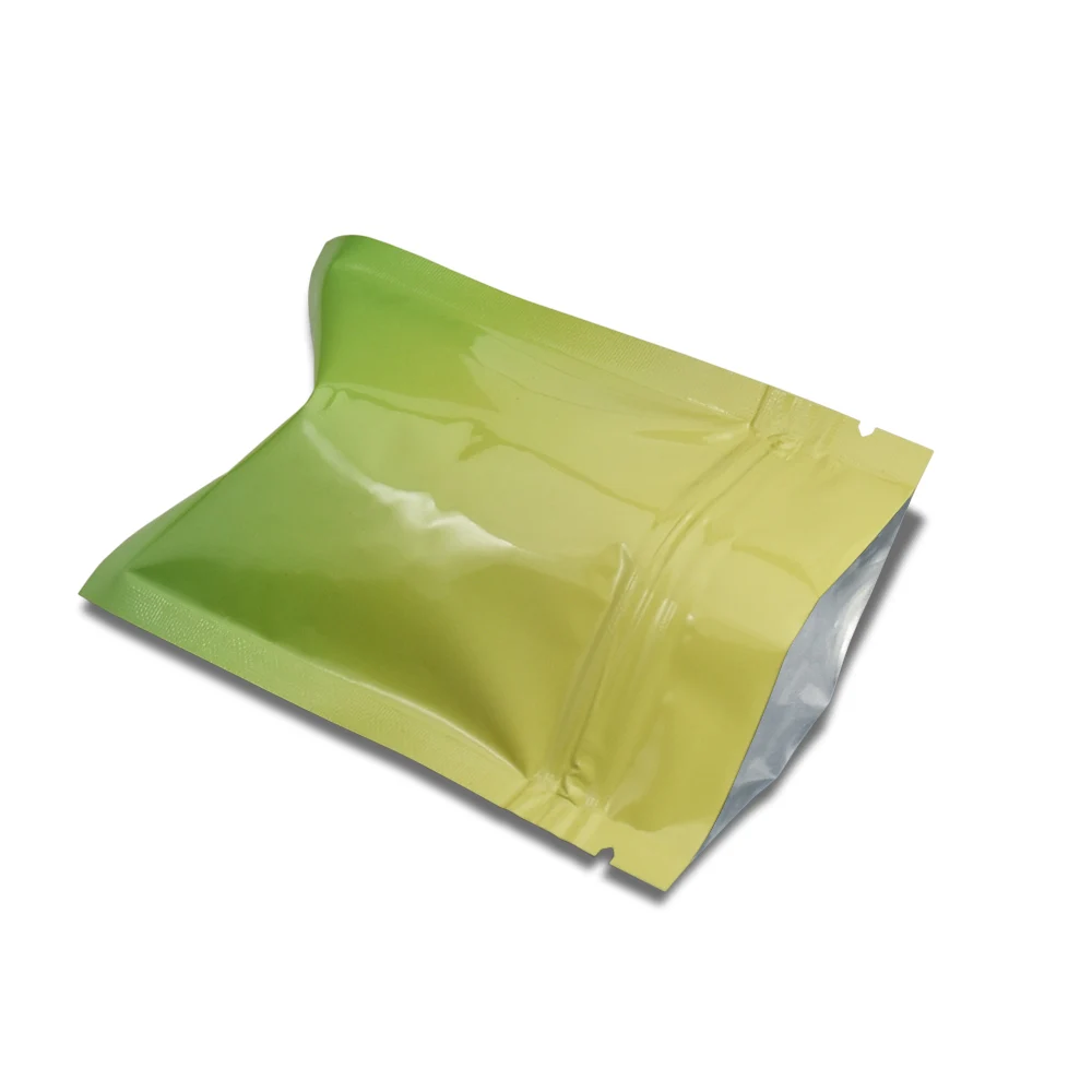 

8x12cm 200pieces Glossy Heat Seal Aluminum Foil Small Bag Yellow-green gradient Retail Ziplock Package Bag Storage Bag