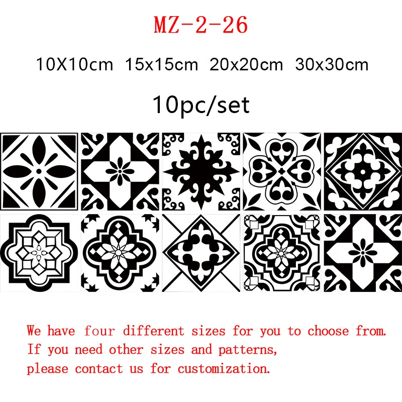 Autocollants muraux de sol en carreaux durs noirs et blancs, 10 pièces/ensemble, décoration de Table de cuisine et de salle de bains, papier peint Peel & Stick, Art Mural en PVC