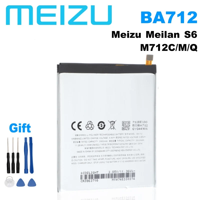 Meizu 100% оригинальный 3000 мА/ч BA712 Батарея для MEIZU M6s Meilan S6 Mblu M712Q/М/C M712H Мобильный телефон батареи + Бесплатные