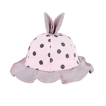 

Autumn Baby Girls Hats Toddler Dot Stripe Print Bucket Hats With Ear Design Reversible Sun Headwear Caps