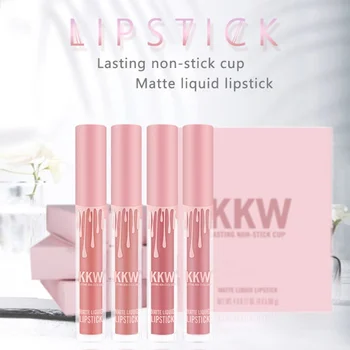 

4 Pcs Pink Tube Long Lasting Waterproof Non-Stick Cup Matte Velvet Lip Gloss Glaze Matte Lipstick Makeup Tool Set Cosmetics