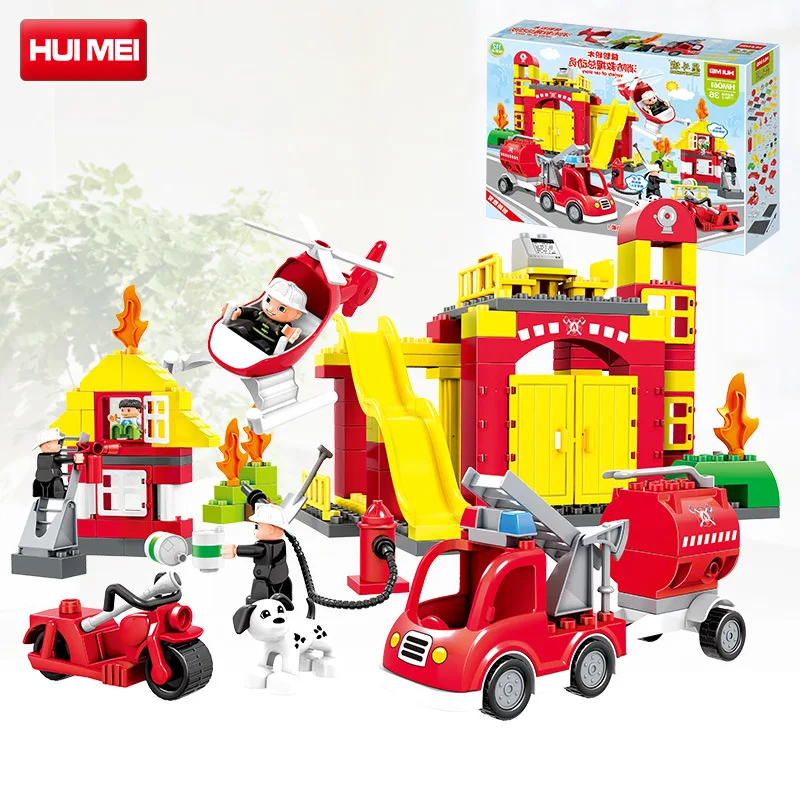 

Hui mei Building Blocks Large Particles Firefighting Assembled Series Scene Assembly Children Building Blocks Toy 2-4-9 a Year o