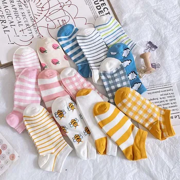 

Socks Spring summer Women Comfortable Stripe Cartoon Fruit Cotton Sock Slippers Short Ankle set of women's socks Daily Sock