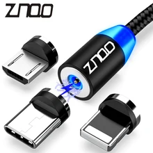 Znqo led magnético usb cabo de carregamento rápido tipo c cabo ímã carregador de carga de dados micro cabo usb cabo do telefone móvel cabo usb
