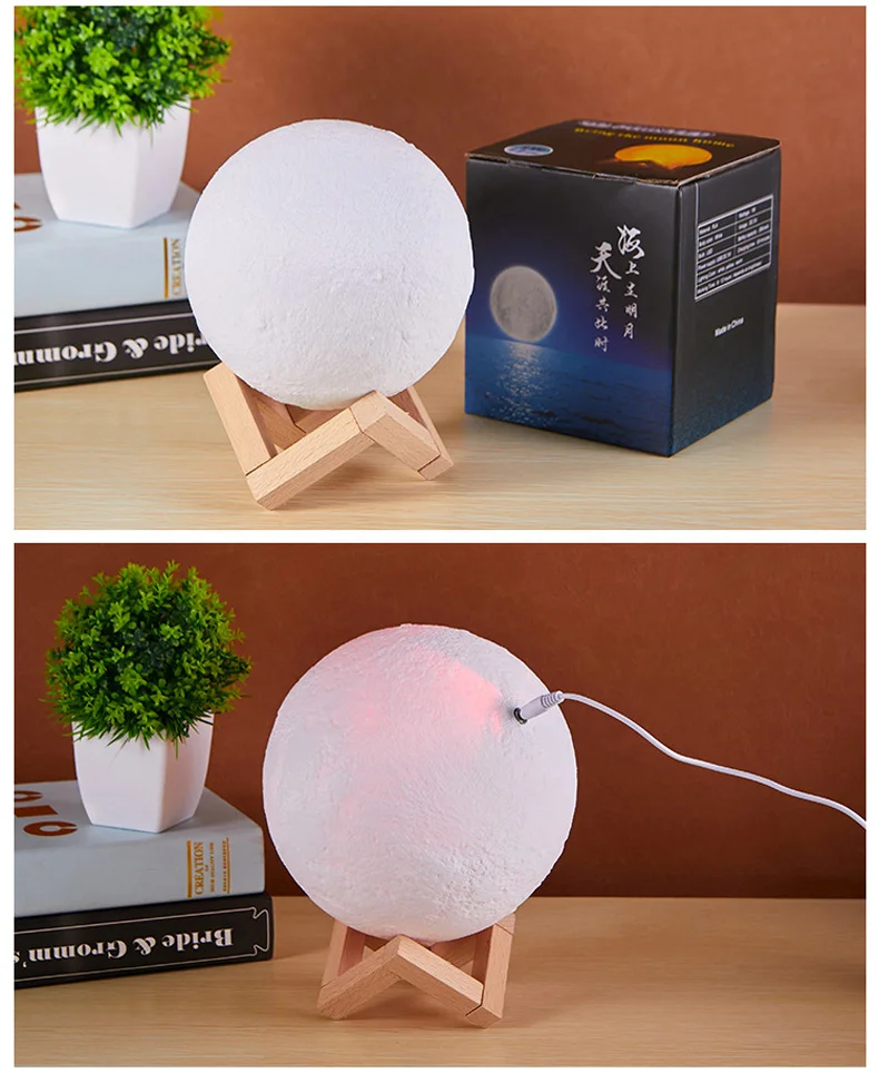 Настольная лампа с 3D принтом Moon Touch с регулируемой яркостью 16 цветов, удаленная настольная лампа, светодиодный ночник для дня рождения, рождественский подарок, l ночник