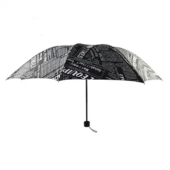 

British Wind Black And White Newspaper Umbrella Folding Fashion Automatic Umbrella Anti-Uv Sun/Rain Umbrella Parasol-Black