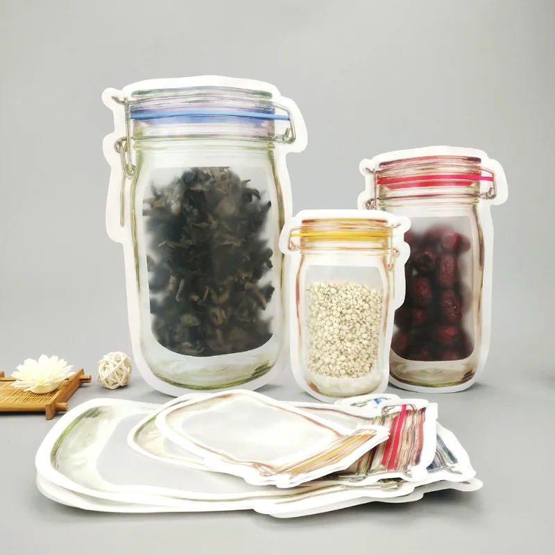 

New Arrival 3Pcs Mason Jar Zipper Bags Reusable Snack Saver Bag Leakproof Sealing Bag Food Sandwich Storage Bags for Travel