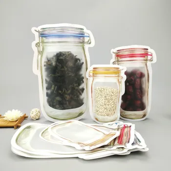 

Creative 3Pcs Mason Jar Zipper Bags Reusable Snack Saver Bag Leakproof Sealing Bag Food Sandwich Storage Bags for Travel