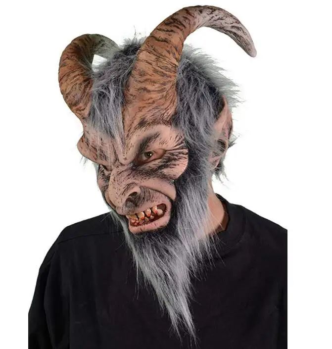 Horn Devil Demon Latex Mask Realistic Krampus Demon Mask Chirstmas Costume Headwear Party Horrible Props