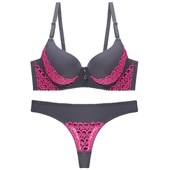 

Sexy Thong Push Up Bra and Panty Set Underwire Bralette Underwear Set Women Intimates Lingerie G String Bra Brief Set Brassiere