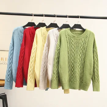 

Twisted Stripe Loose Sweater Female Round Neck Long Sleeve Hollowed Out Thin Pullover Knitted Jumpers Women Spring Summer