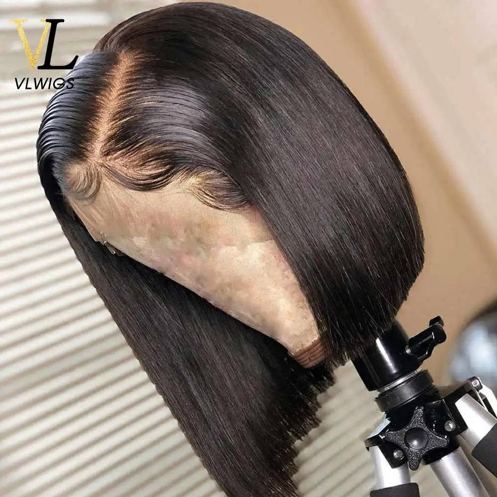 VLwigs 13x4 тупые стриженые боб парик короткие кружевные передние человеческие волосы парики бразильские прямые боб парики с детскими волосами Remy кружевные передние VL48