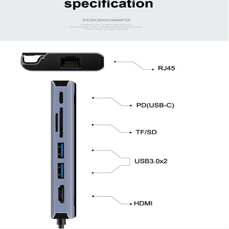 USB концентратор tebe Type C HDMI 4K PD TF/SD кардридер слот Rj45 USB3.0 7 в 1 адаптер док станция для