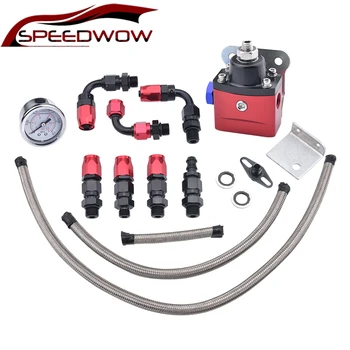 

SPEEDWOW Universal Aluminum Fuel Pressure Regulator FRP Adjustable With Oil Gauge+Hose End 6AN Oil Hose End Adapter Kit