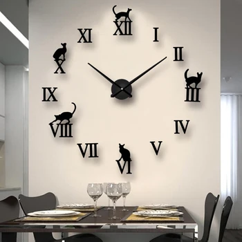 2021 NEW Large Wall Clock Quartz Needle 3D DIY Decorative Kitchen Clocks Acrylic Mirror Stickers Oversize Wall Clock Home Decor 1