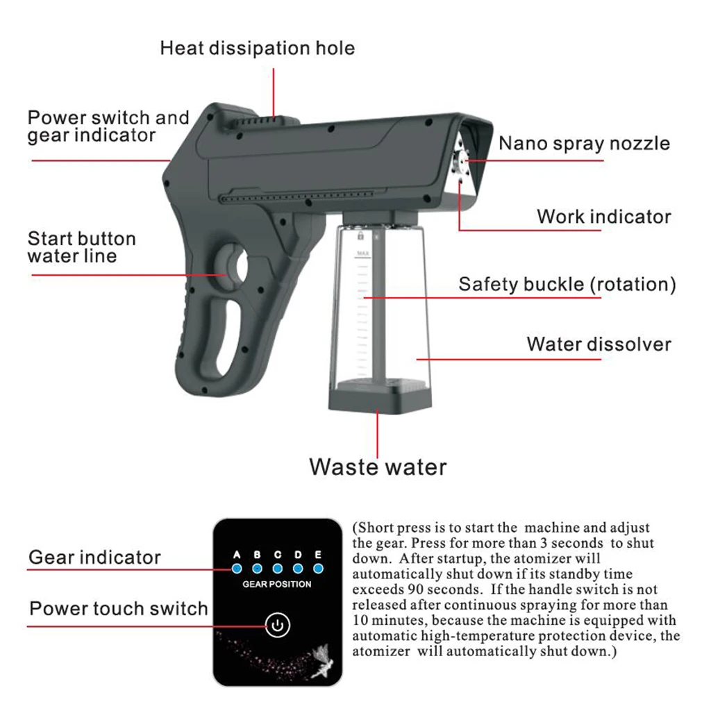 1300W Blue Light Nano Steam Spray Gun Disinfection Electric Sprayer Uk Nano Spray Fog Machine Facial Steamer 