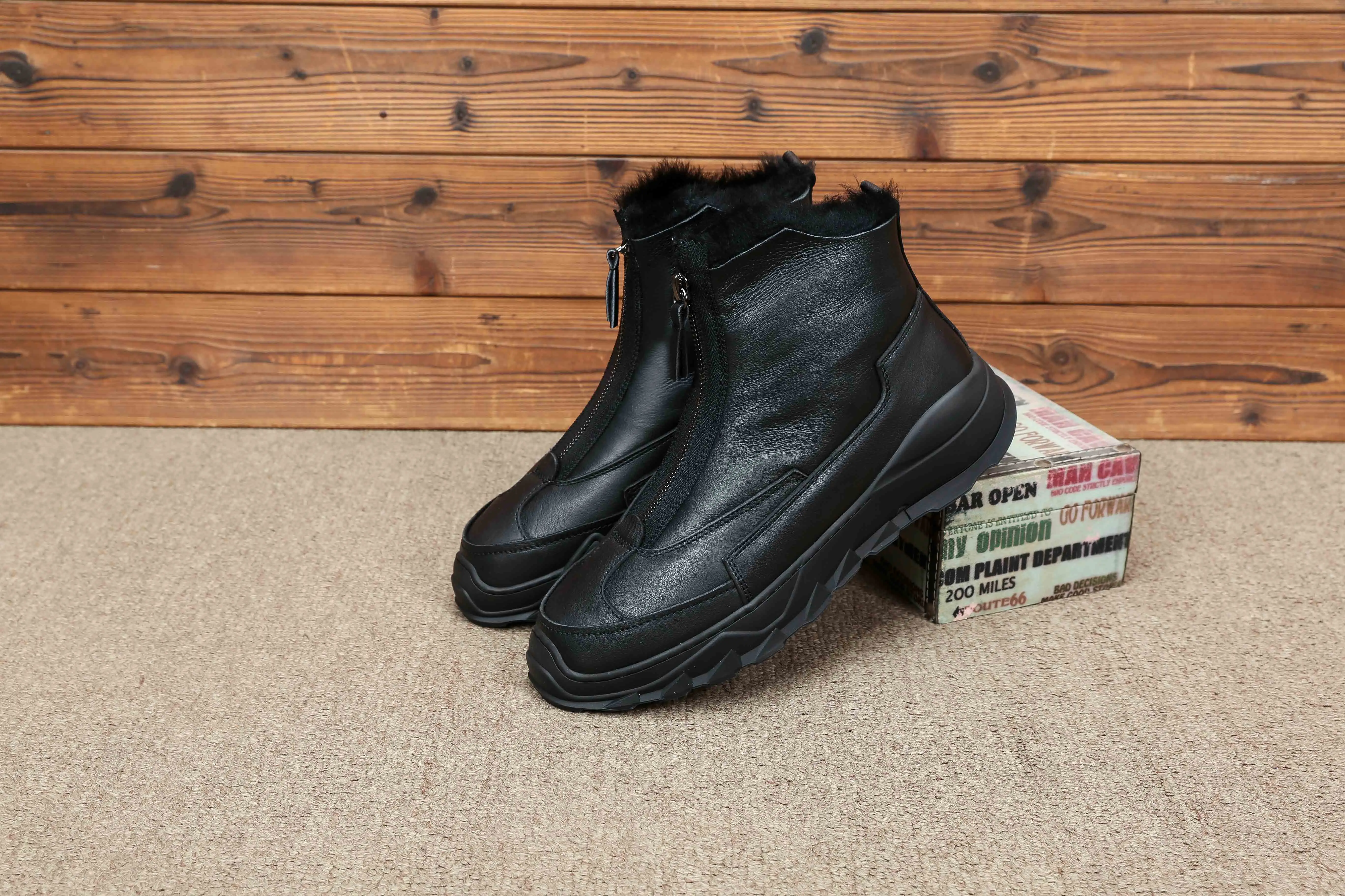 Модные мужские зимние ботинки; мужская обувь на молнии спереди; Botas Nieve Hombre; Рабочая обувь из натуральной кожи; мужские высокие кроссовки