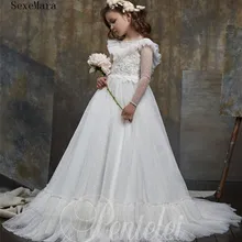 Богемные платья белого цвета и цвета слоновой кости с цветочным узором для девочек на свадьбу, с вырезом лодочкой, с бусинами, с длинными рукавами, детская одежда, праздничные платья