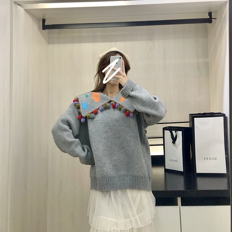 Sweater Women's 2019 New Autumn and Winter Polo Women's Long Sleeve Pullover Sweater Plus Size Women Sweaters and Pullovers