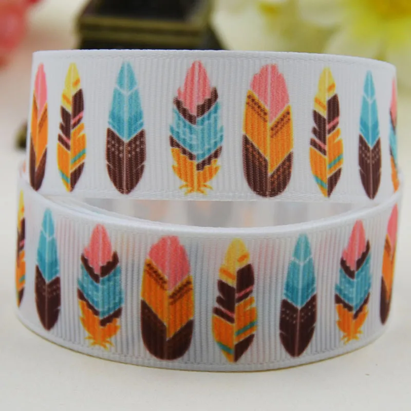 7/8'' 22mm 1&quot 25mm 1-1/2&quot 38mm 3&quot 75mm feather Printed grosgrain ribbon party decoration 10 Yards X-02450 | Дом и сад
