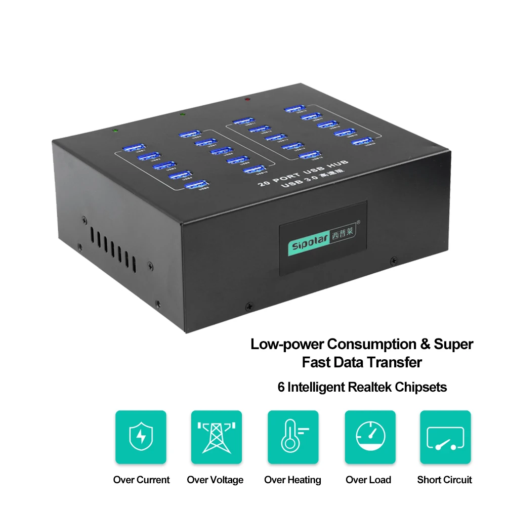 Sipolar 100-240V 20 Ports USB 3.0 Data And Charging Hub USB Splitter charger Hub  For Phone Tablets iPad Repair Restore Miners 5