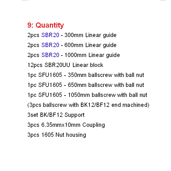 SBR20- 300 600 1000 SBR16 SBR20 набор линейных направляющих набор+ SFU1605 набор шариковых винтов+ BK12/BF12+ Корпус гайки+ муфта с ЧПУ Запчасти - Цвет: SBR20- 300 600 1000