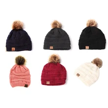 Милая зимняя вязаная шапочка для мамы и ребенка, шапки для девочек и мальчиков, меховые Шишечки, бини с помпоном