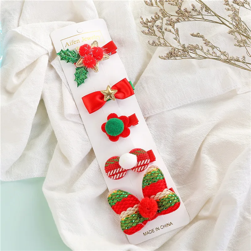 5PCS/Set Christmas Hair Clips Cute Hair Ornament Hairpins Kids Fashion Princess Hair Accessories Barrettes Christmas Gifts