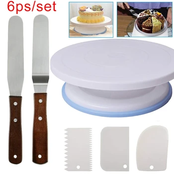 

6Pcs Plastic Cake Turntable Rotating Cake Plastic Dough Knife Decorating 10 Inch Cream Cakes Stand Cake Rotary Table Hot Sal