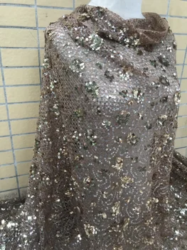 

embroiderd lace fabric Sophia-58.9816 with sequins beautiful Nigerian sequins lace fabric for party dress