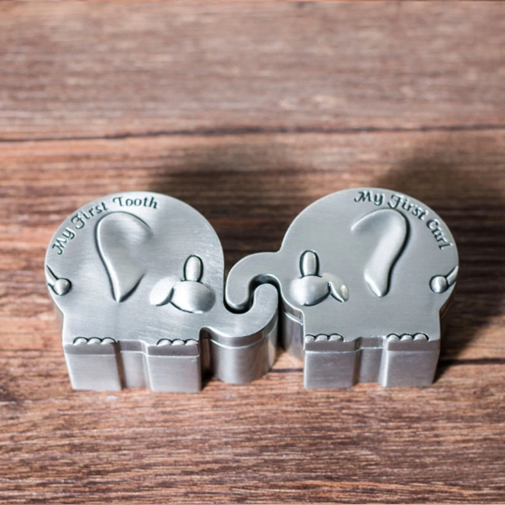 

2 Pcs Elephant Baby Tooth Box Milk Teeth Organizer Storage Box Collect Umbilical Lanugo Save Case Souvenir Infant Kids CLL9285