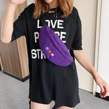 

Fashion Casual Women Waist Packs Canvas Satchel Chest Bags Flower Decor Shoulder Handbag Chest Bags Phone Money Pouch