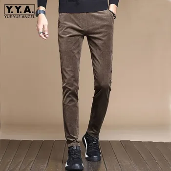 

Autumn Mens Corduroy Long Pants Casual Slim Fit Pencil Pants Male Winter Fleece Lining Warm Trousers Streetwear Plus Size 28-40