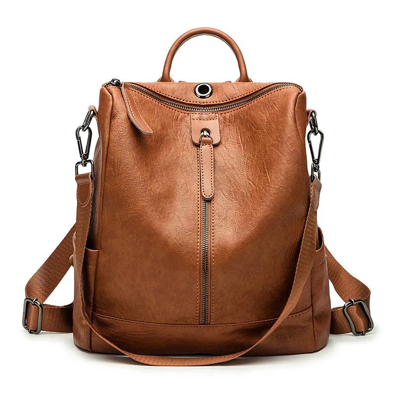 Single Red Brown Женский рюкзак mochila feminina, повседневный многофункциональный женский кожаный рюкзак, женская сумка через плечо, сумка для путешествий - Цвет: Single Red Brown
