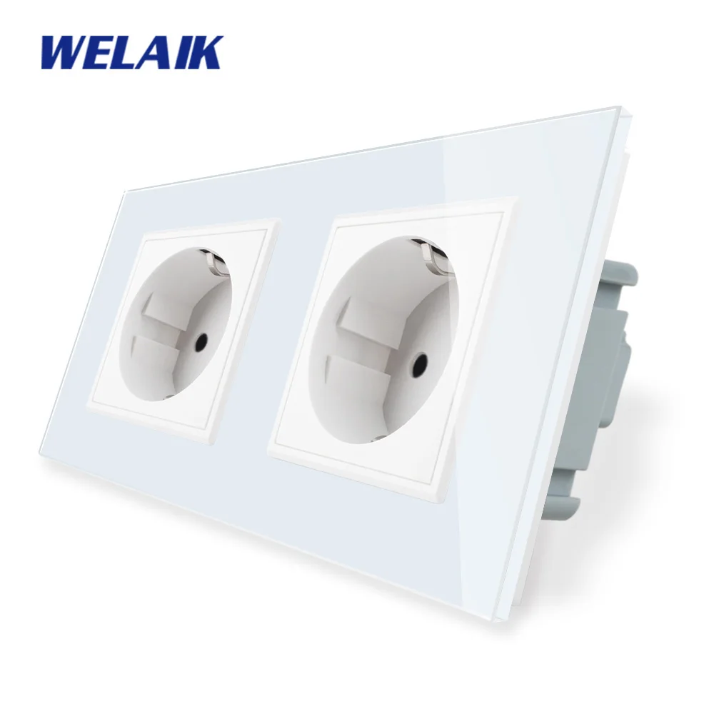 

WELAIK1 Brand Free Shipping European Standard Outlet Crystal Glass Panel 2Frame EU Wall Power Socket AC110~250V 16A A28E8EW