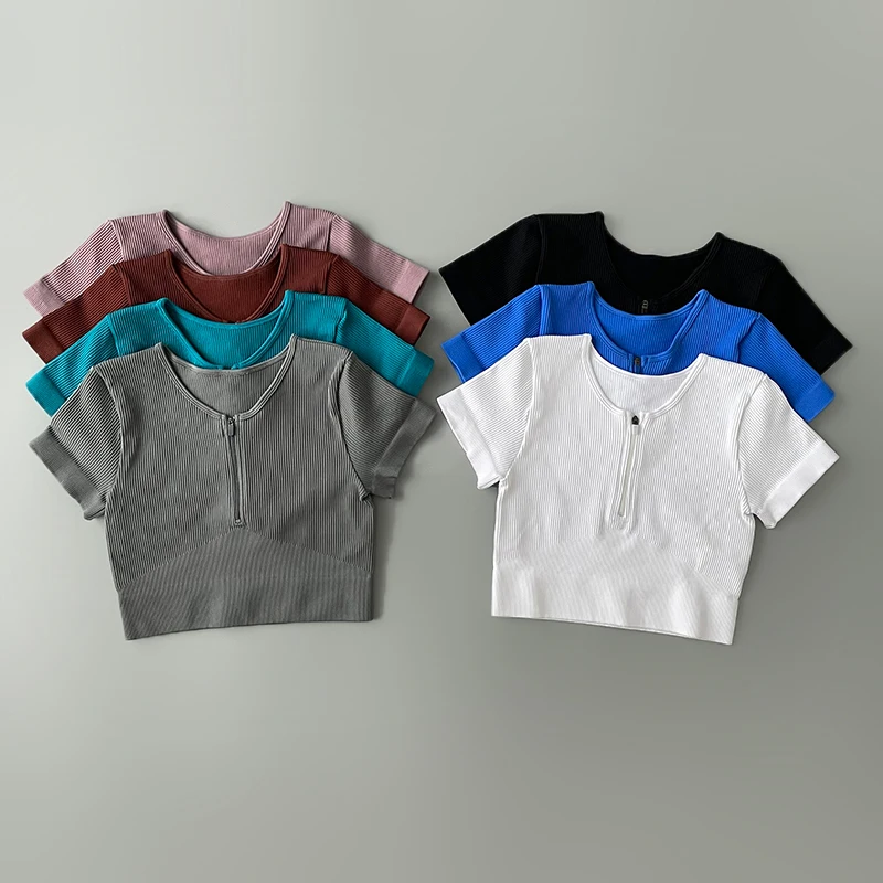 T-Shirt Da Donna Con Maniche Lunghe Top Sportivo Yoga Senza Cuciture Per Allenamento Fitness Crop Top Con Cerniera Activewear Camicie