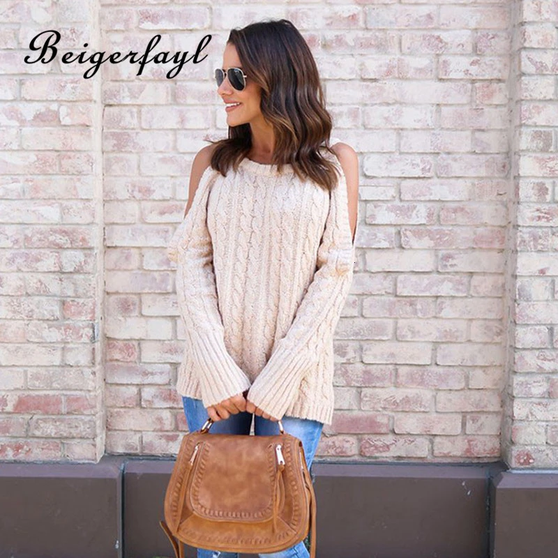 Beigerfayl свитер с открытыми плечами Maglie Donna Autunno свитера для женщин Invierno Повседневный однотонный пуловер с круглым вырезом сексуальный свитер JM76065